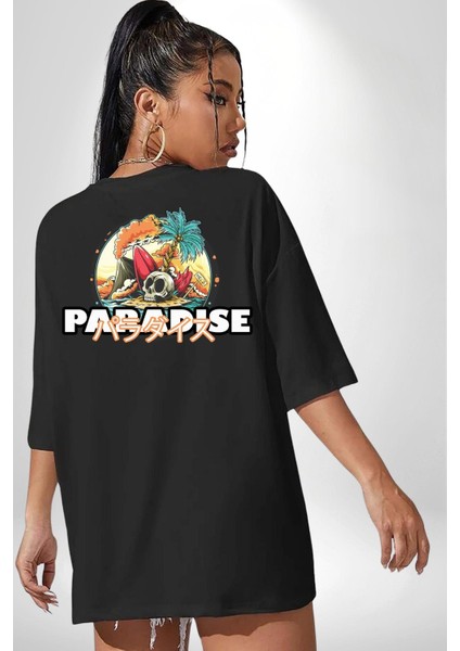 Cennet Iskelet Adam Ada Kadın Erkek Ön Minimal Sırt Baskılı Siyah Pamuklu Tişört indirimleri