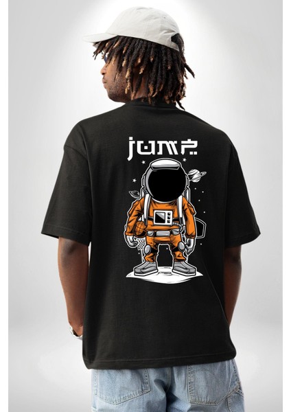 Astronot Uzay Basketbol Havalı Kadın Erkek Ön Minimal Sırt Baskılı Siyah Pamuklu Tişört fiyatları