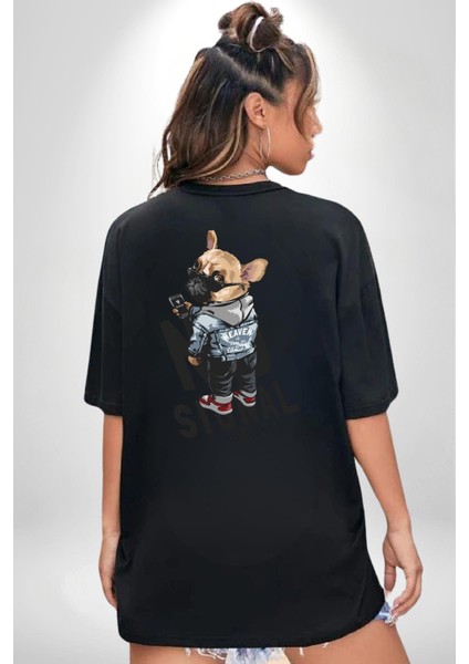 Sinyal Yok Pug Sokak Tarzı Köpek Kadın Erkek Ön Minimal Sırt Baskılı Siyah Pamuklu Tişört fiyatları