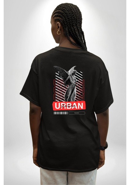 Sokak Tarzı Modern Heykel Kadın Erkek Ön Minimal Sırt Baskılı Siyah Pamuklu Tişört fiyatları