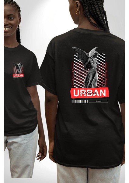 Sokak Tarzı Modern Heykel Kadın Erkek Ön Minimal Sırt Baskılı Siyah Pamuklu Tişört fırsatları