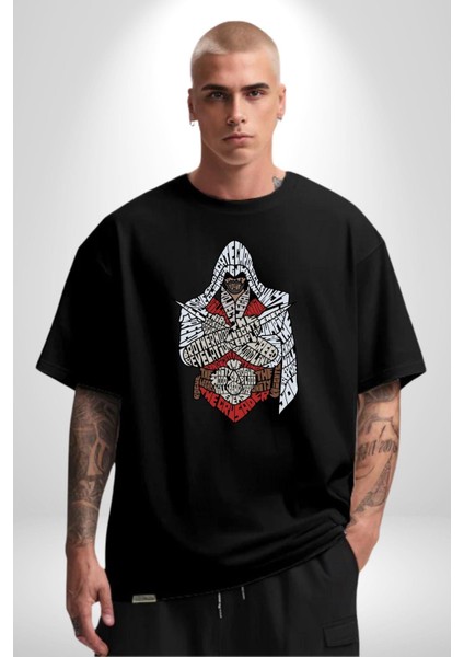 Assasins Creed Efsane Oyun Kadın Erkek Ön Baskılı Siyah Pamuklu Tişört Penye Klasik indirimleri