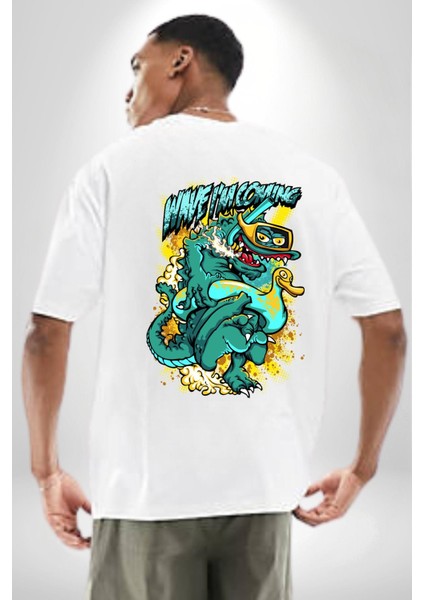 Dalga Ben Geliyorum Timsah Havuz Kadın Erkek Ön Minimal Sırt Baskılı Beyaz Pamuklu Tişört fiyatları