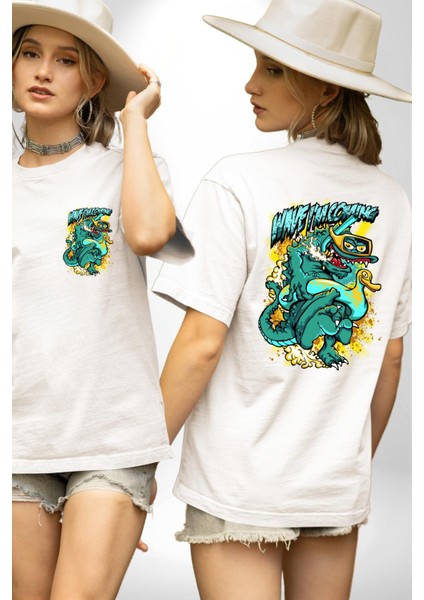 Dalga Ben Geliyorum Timsah Havuz Kadın Erkek Ön Minimal Sırt Baskılı Beyaz Pamuklu Tişört fırsatları