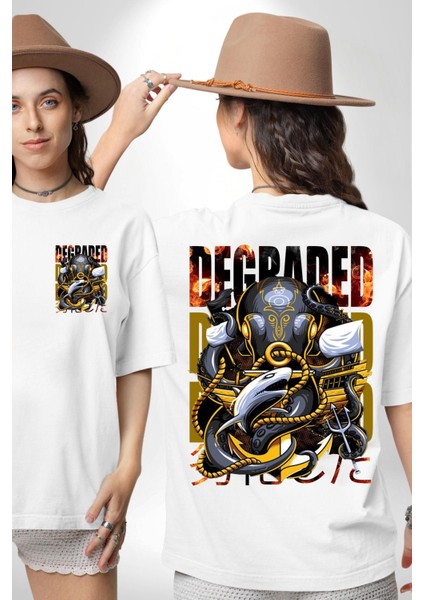 Gemi Düşmanı Savaşçı Kraken Kadın Erkek Ön Minimal Sırt Baskılı Beyaz Pamuklu Tişört fırsatları