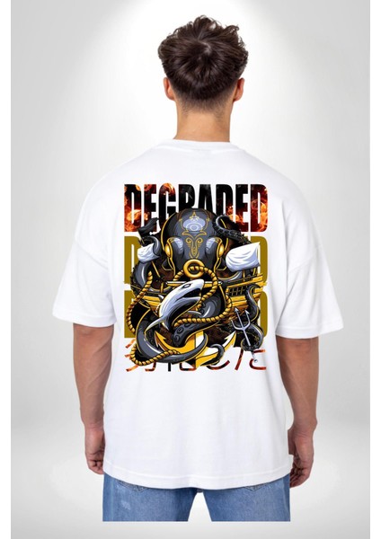 Gemi Düşmanı Savaşçı Kraken Kadın Erkek Ön Minimal Sırt Baskılı Beyaz Pamuklu Tişört indirimleri