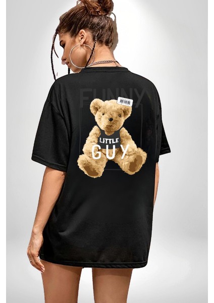 Atletli Sporcu Tatlı Oyuncak Ayı Kadın Erkek Ön Minimal Sırt Baskılı Siyah Pamuklu Tişört fiyatları