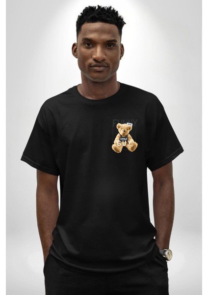 Atletli Sporcu Tatlı Oyuncak Ayı Kadın Erkek Ön Minimal Sırt Baskılı Siyah Pamuklu Tişört modelleri