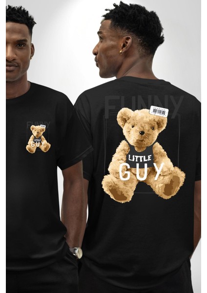 Atletli Sporcu Tatlı Oyuncak Ayı Kadın Erkek Ön Minimal Sırt Baskılı Siyah Pamuklu Tişört fırsatları