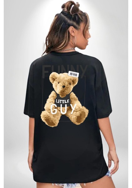 Atletli Sporcu Tatlı Oyuncak Ayı Kadın Erkek Ön Minimal Sırt Baskılı Siyah Pamuklu Tişört indirimleri