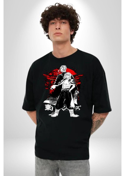 Tokyo Ravengers Japon Anime Kadın Erkek Ön Baskılı Siyah Pamuklu Tişört Penye Klasik fiyatları
