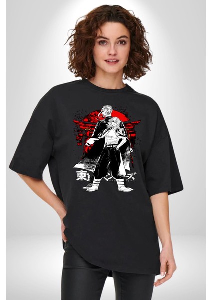 Tokyo Ravengers Japon Anime Kadın Erkek Ön Baskılı Siyah Pamuklu Tişört Penye Klasik fırsatları