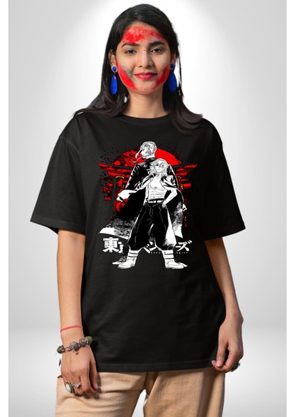 Tokyo Ravengers Japon Anime Kadın Erkek Ön Baskılı Siyah Pamuklu Tişört Penye Klasik indirimleri
