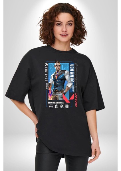 Chamber Sentinel Karakter Kadın Erkek Ön Baskılı Siyah Pamuklu Tişört Penye Klasik modelleri
