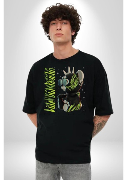 Tatlı Punk Oyuncak Ayı Kadın Erkek Ön Baskılı Siyah Pamuklu Tişört Penye Klasik fırsatları