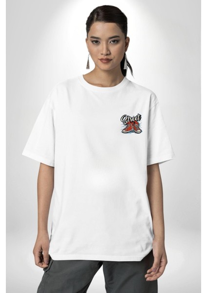 Sokak Tarzı Tarz Ayakkabı Kadın Erkek Ön Minimal Sırt Baskılı Beyaz Pamuklu Tişört modelleri