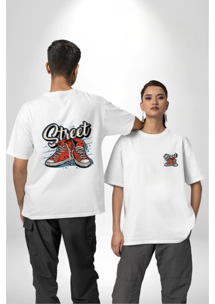 Sokak Tarzı Tarz Ayakkabı Kadın Erkek Ön Minimal Sırt Baskılı Beyaz Pamuklu Tişört fırsatları