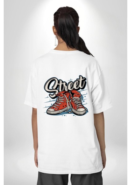Sokak Tarzı Tarz Ayakkabı Kadın Erkek Ön Minimal Sırt Baskılı Beyaz Pamuklu Tişört indirimleri
