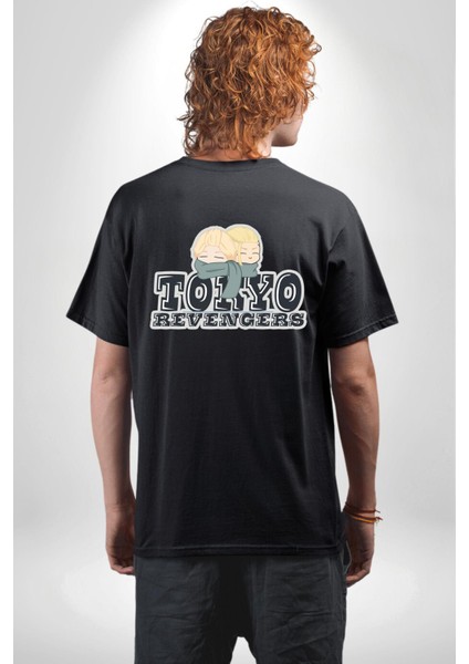 Tokyo Revengers Anime Karakterleri Kadın Erkek Ön Minimal Sırt Baskılı Siyah Pamuklu Tişört indirimleri