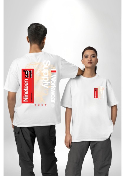 Iş Paris Fransa Ondokuz Sokak Tarzı Kadın Erkek Ön Minimal Sırt Baskılı Beyaz Pamuklu Tişört fırsatları