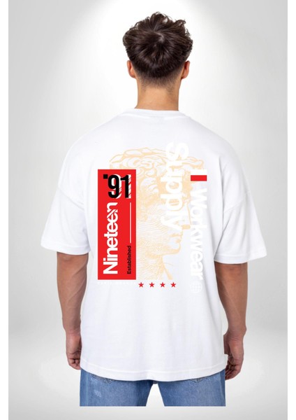 Iş Paris Fransa Ondokuz Sokak Tarzı Kadın Erkek Ön Minimal Sırt Baskılı Beyaz Pamuklu Tişört indirimleri