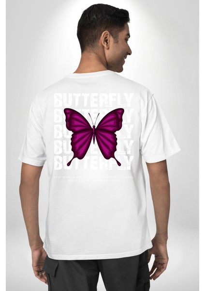 Aşk Kelebek Gibidir Sokak Tarzı Kadın Erkek Ön Minimal Sırt Baskılı Beyaz Pamuklu Tişört fiyatları