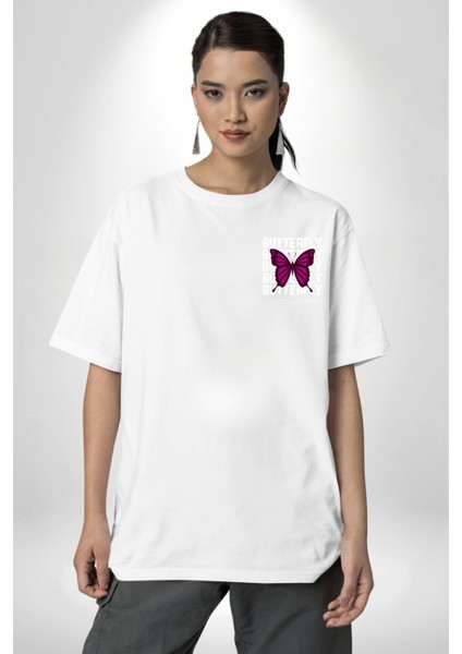 Aşk Kelebek Gibidir Sokak Tarzı Kadın Erkek Ön Minimal Sırt Baskılı Beyaz Pamuklu Tişört modelleri