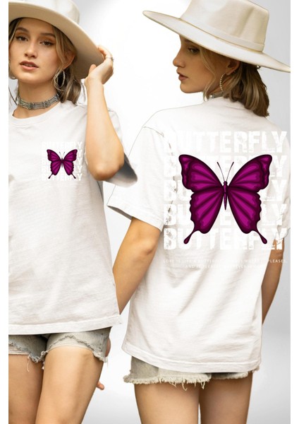 Aşk Kelebek Gibidir Sokak Tarzı Kadın Erkek Ön Minimal Sırt Baskılı Beyaz Pamuklu Tişört fırsatları