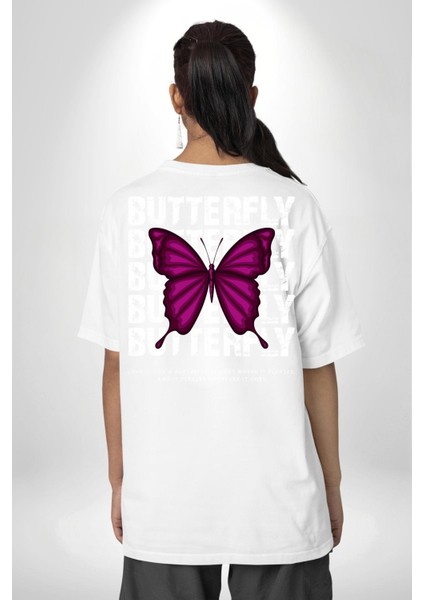 Aşk Kelebek Gibidir Sokak Tarzı Kadın Erkek Ön Minimal Sırt Baskılı Beyaz Pamuklu Tişört indirimleri