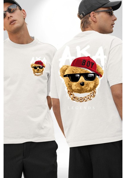 Sokak Tarzı Oyuncak Ayı Kadın Erkek Ön Minimal Sırt Baskılı Beyaz Pamuklu Tişört fırsatları