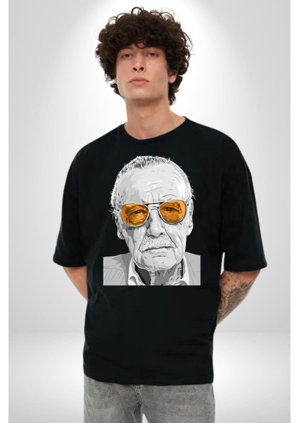 Stan Lee Founder Kadın Erkek Ön Baskılı Siyah Pamuklu Tişört Penye Klasik indirimleri