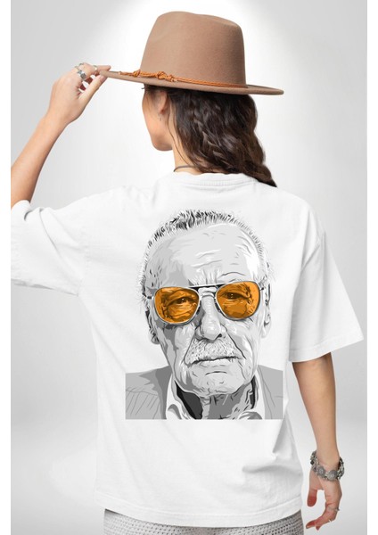 Stan Lee Founder Kadın Erkek Ön Minimal Sırt Baskılı Beyaz Pamuklu Tişört fiyatları