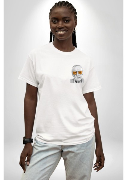 Stan Lee Founder Kadın Erkek Ön Minimal Sırt Baskılı Beyaz Pamuklu Tişört modelleri