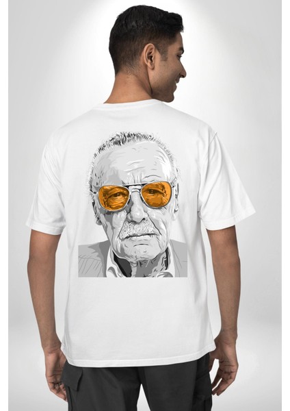 Stan Lee Founder Kadın Erkek Ön Minimal Sırt Baskılı Beyaz Pamuklu Tişört indirimleri