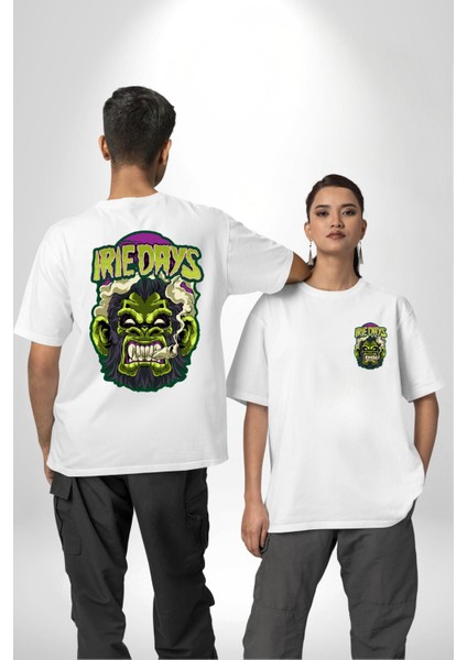 Zombi Dehşet Günleri Kadın Erkek Ön Minimal Sırt Baskılı Beyaz Pamuklu Tişört