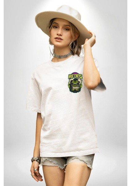 Zombi Dehşet Günleri Kadın Erkek Ön Minimal Sırt Baskılı Beyaz Pamuklu Tişört modelleri