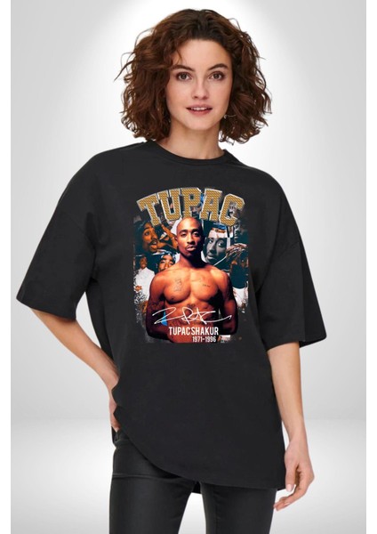 Tupac Shakur Rap Efsanesi Imza Kadın Erkek Ön Baskılı Siyah Pamuklu Tişört Penye Klasik fiyatları