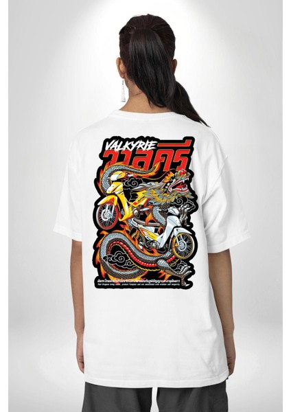 Motorcu Çetesi Çin Ejderhası Kadın Erkek Ön Minimal Sırt Baskılı Beyaz Pamuklu Tişört fiyatları