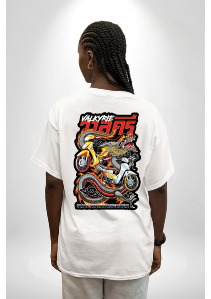 Motorcu Çetesi Çin Ejderhası Kadın Erkek Ön Minimal Sırt Baskılı Beyaz Pamuklu Tişört indirimleri