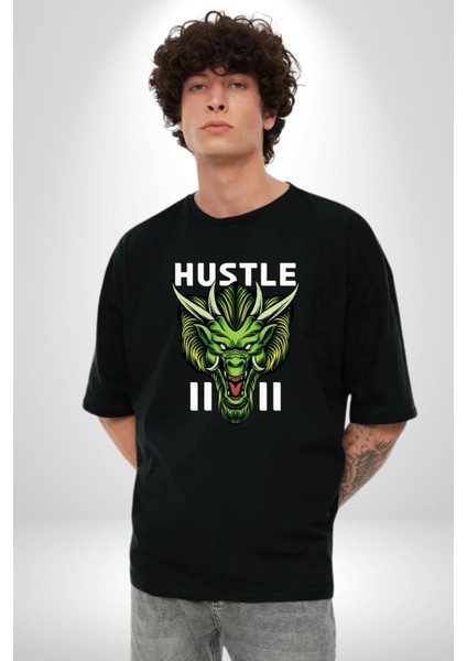 Çin Motifli Havalı Ejderha Kadın Erkek Ön Baskılı Siyah Pamuklu Tişört Penye Klasik fırsatları