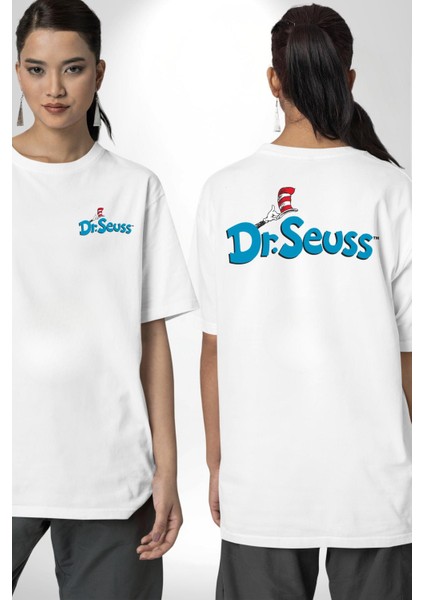 Dr.seuss Komik Şapka Logo Kadın Erkek Ön Minimal Sırt Baskılı Beyaz Pamuklu Tişört fırsatları