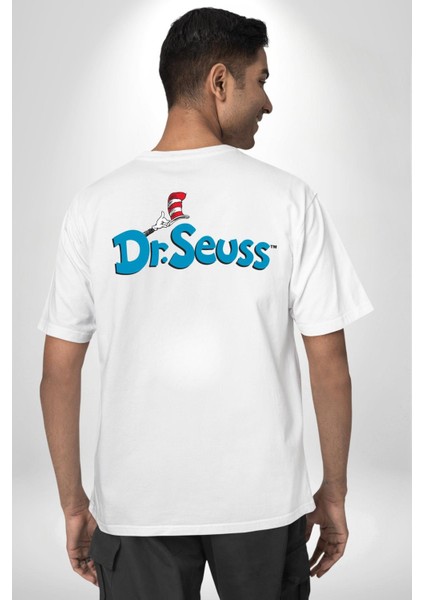 Dr.seuss Komik Şapka Logo Kadın Erkek Ön Minimal Sırt Baskılı Beyaz Pamuklu Tişört indirimleri