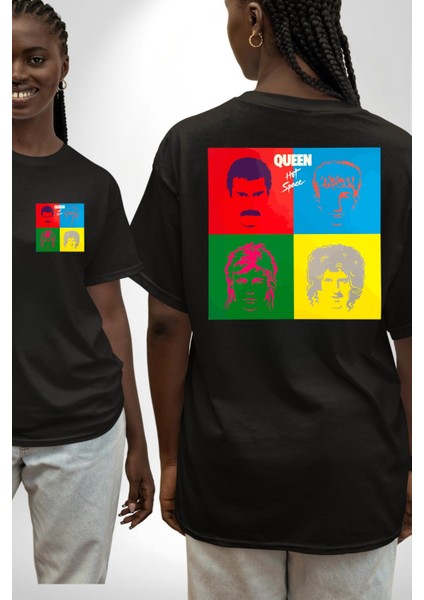 Queen Bohemian Rhapsody Efsane Rock Kadın Erkek Ön Minimal Sırt Baskılı Siyah Pamuklu Tişört