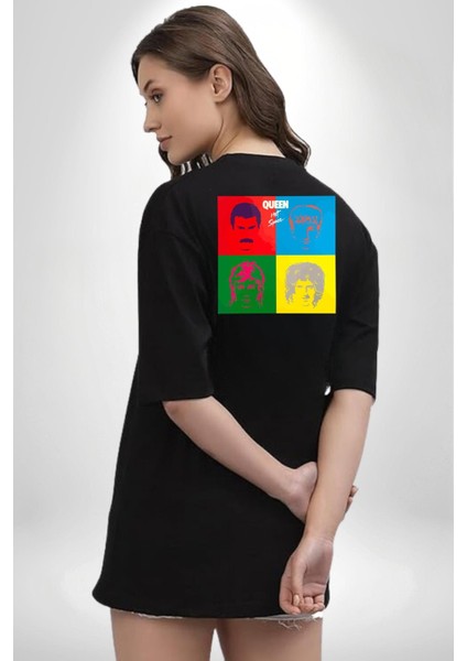 Queen Bohemian Rhapsody Efsane Rock Kadın Erkek Ön Minimal Sırt Baskılı Siyah Pamuklu Tişört indirimleri