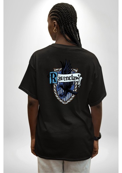 Ravenclaw Kartal Logo Kadın Erkek Ön Minimal Sırt Baskılı Siyah Pamuklu Tişört indirimleri