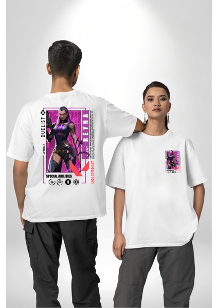 Reyna Düellocu Karakter Kadın Erkek Ön Minimal Sırt Baskılı Beyaz Pamuklu Tişört
