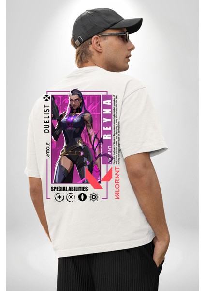 Reyna Düellocu Karakter Kadın Erkek Ön Minimal Sırt Baskılı Beyaz Pamuklu Tişört fiyatları