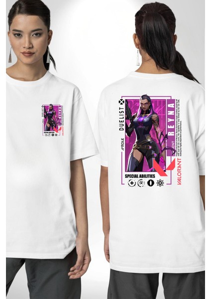 Reyna Düellocu Karakter Kadın Erkek Ön Minimal Sırt Baskılı Beyaz Pamuklu Tişört fırsatları