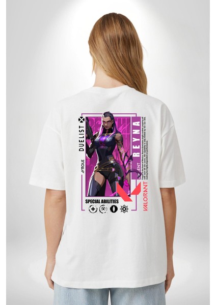 Reyna Düellocu Karakter Kadın Erkek Ön Minimal Sırt Baskılı Beyaz Pamuklu Tişört indirimleri
