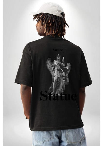 Yunan Heykeli Statue Kadın Erkek Ön Minimal Sırt Baskılı Siyah Pamuklu Tişört fiyatları